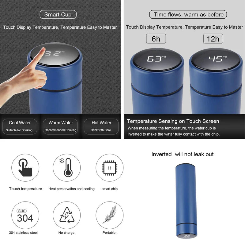 LED Temperature Display Water Bottle Stars Design | Smart Stainless Steel Vacuum 500ml Flask | Random Color